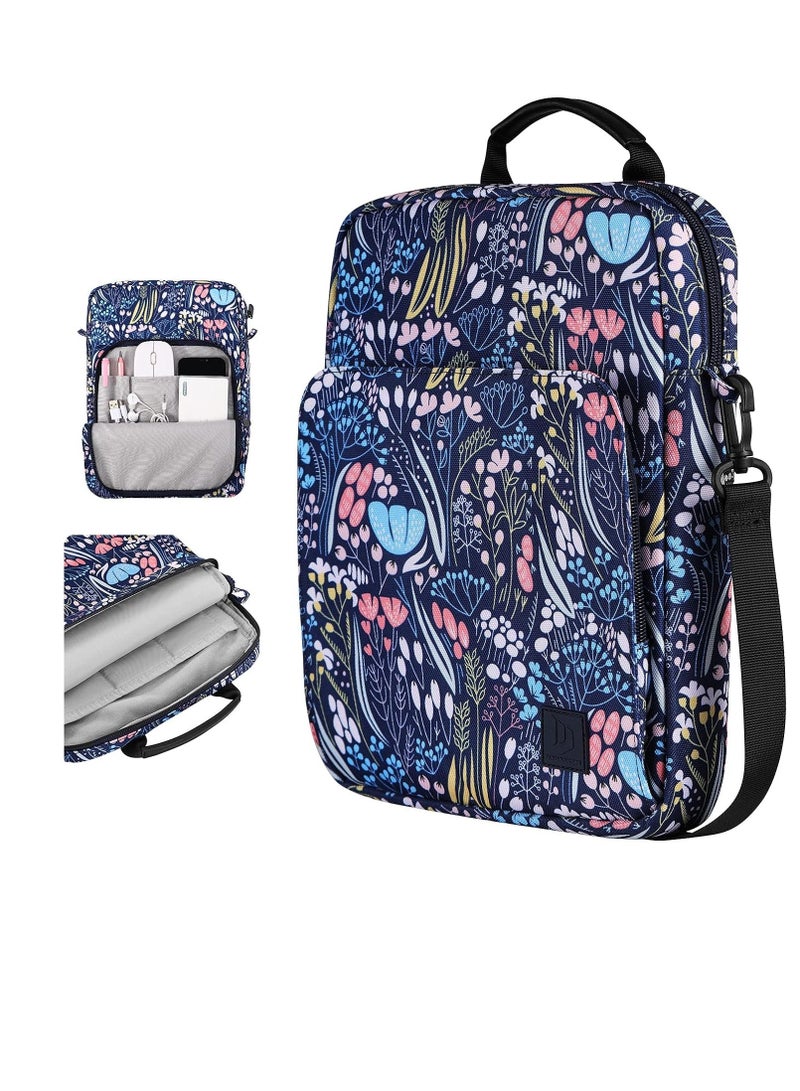 9-11" Tablet Sleeve Bag Case with Shoulder Strap for iPad 10.2 2021-2019, iPad 10th Generation 2022, iPad Air 5/4 10.9, iPad Pro 11 2022-2018, Galaxy Tab S9/S8/A8/A7 2023（Blue Flower） - Image 1