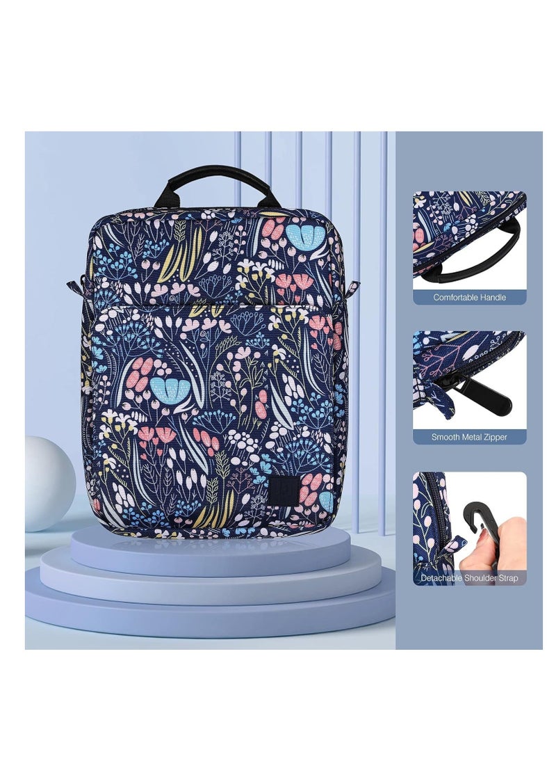 9-11" Tablet Sleeve Bag Case with Shoulder Strap for iPad 10.2 2021-2019, iPad 10th Generation 2022, iPad Air 5/4 10.9, iPad Pro 11 2022-2018, Galaxy Tab S9/S8/A8/A7 2023（Blue Flower） - Image 4