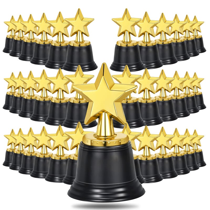 Fumete 60 Pcs Mini Star Trophy Awards 45 Inch Plastic Gold Award Trophies Participation Trophy for Adults Kids Classroom School Party Favors Rewards Winning Prizes Competitions Goodie Bags