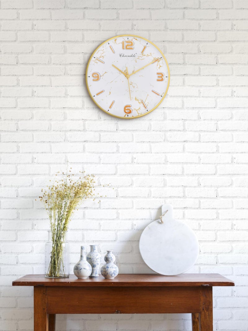 CHRONIKLE Designer Analog English Number Round Golden Color Plastic Case Wall Clock for Home Office Decor Living Room Bedroom (Size: 29.5 x 4 x 29.5 CM | Weight: 450 Gram) - Image 5