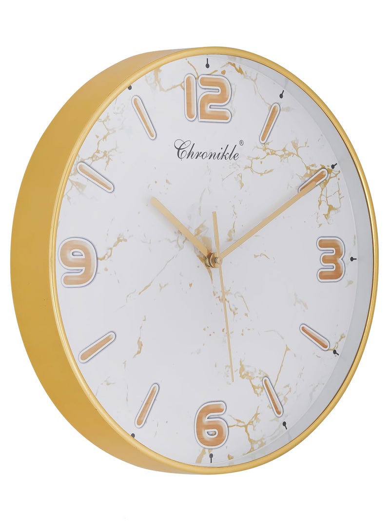 CHRONIKLE Designer Analog English Number Round Golden Color Plastic Case Wall Clock for Home Office Decor Living Room Bedroom (Size: 29.5 x 4 x 29.5 CM | Weight: 450 Gram) - Image 1