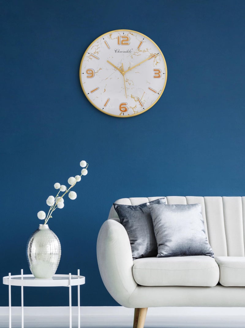 CHRONIKLE Designer Analog English Number Round Golden Color Plastic Case Wall Clock for Home Office Decor Living Room Bedroom (Size: 29.5 x 4 x 29.5 CM | Weight: 450 Gram) - Image 4
