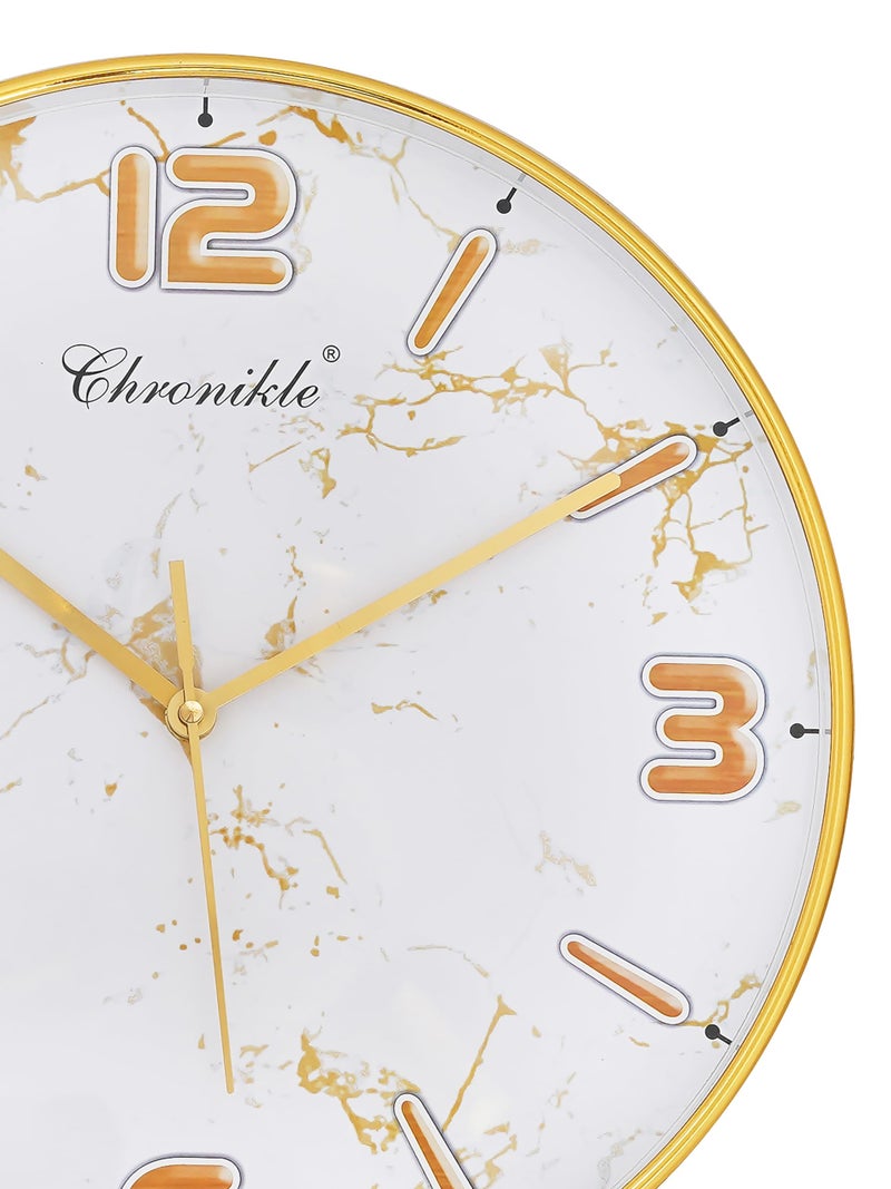CHRONIKLE Designer Analog English Number Round Golden Color Plastic Case Wall Clock for Home Office Decor Living Room Bedroom (Size: 29.5 x 4 x 29.5 CM | Weight: 450 Gram) - Image 3