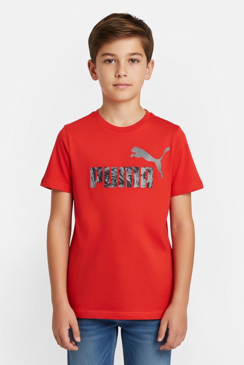 PUMA ملابس رياضية للأطفال الأولاد قميص قصير الأكمام مناسب في الهواء الطلق، أحمر - Image 1