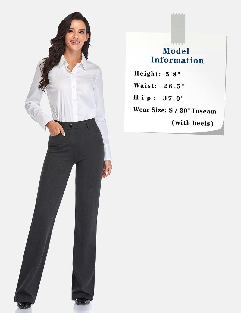 Tapata Women's 28''/30''/32''/34'' Stretchy Bootcut Dress Pants with Pockets Tall, Petite, Regular for Office Work Business 30", Charcoal, XL - Image 5