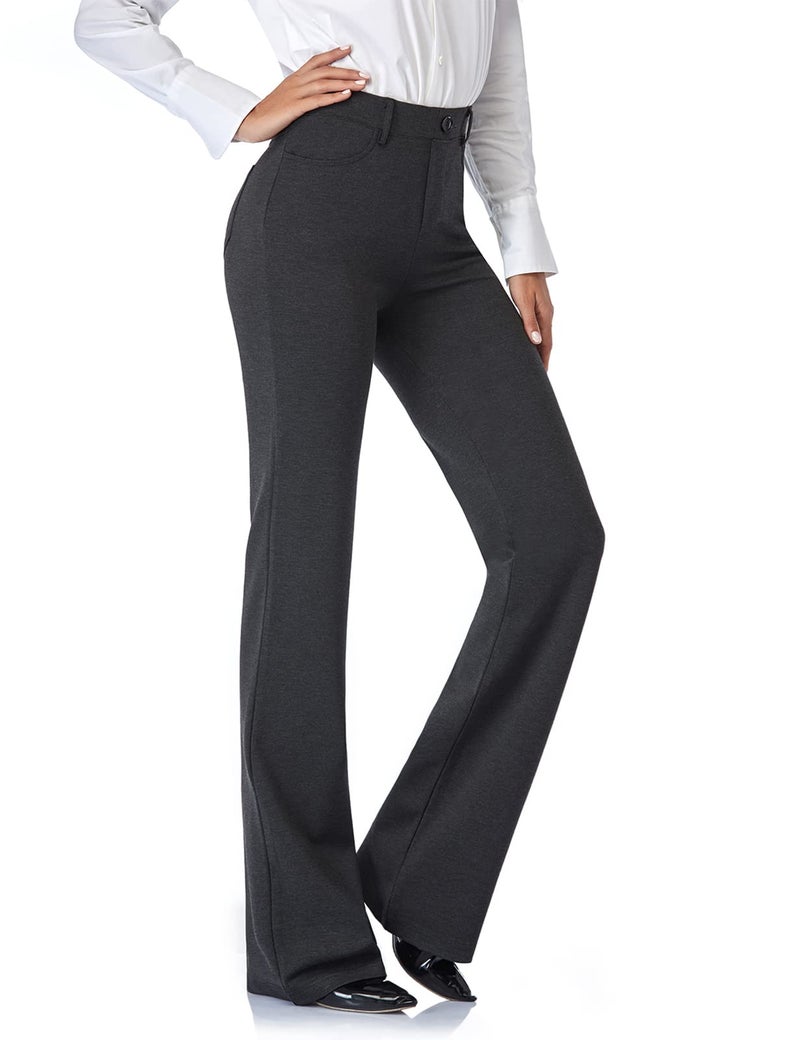 Tapata Women's 28''/30''/32''/34'' Stretchy Bootcut Dress Pants with Pockets Tall, Petite, Regular for Office Work Business 30", Charcoal, XL - Image 1