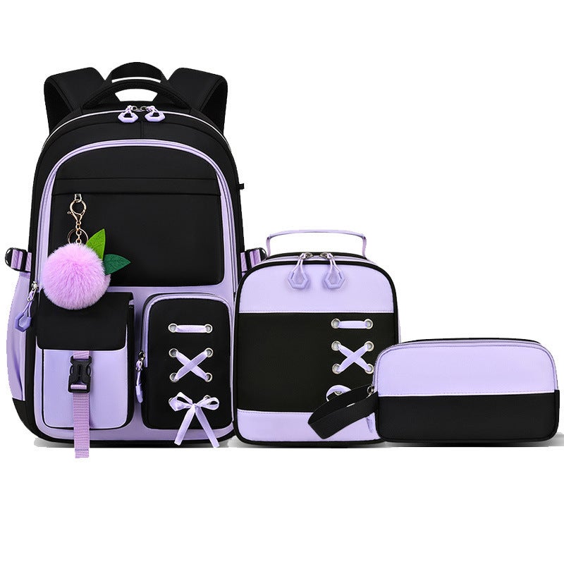 Girls 3-Piece School Backpack Set with Bowknot, Large Capacity - Image 5