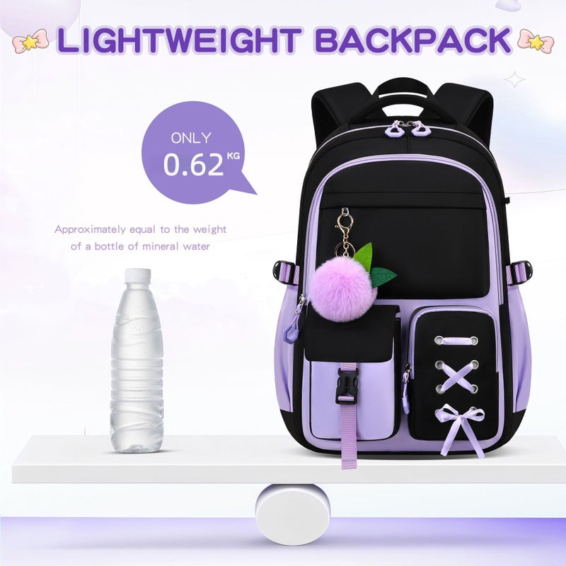 Girls 3-Piece School Backpack Set with Bowknot, Large Capacity - Image 3