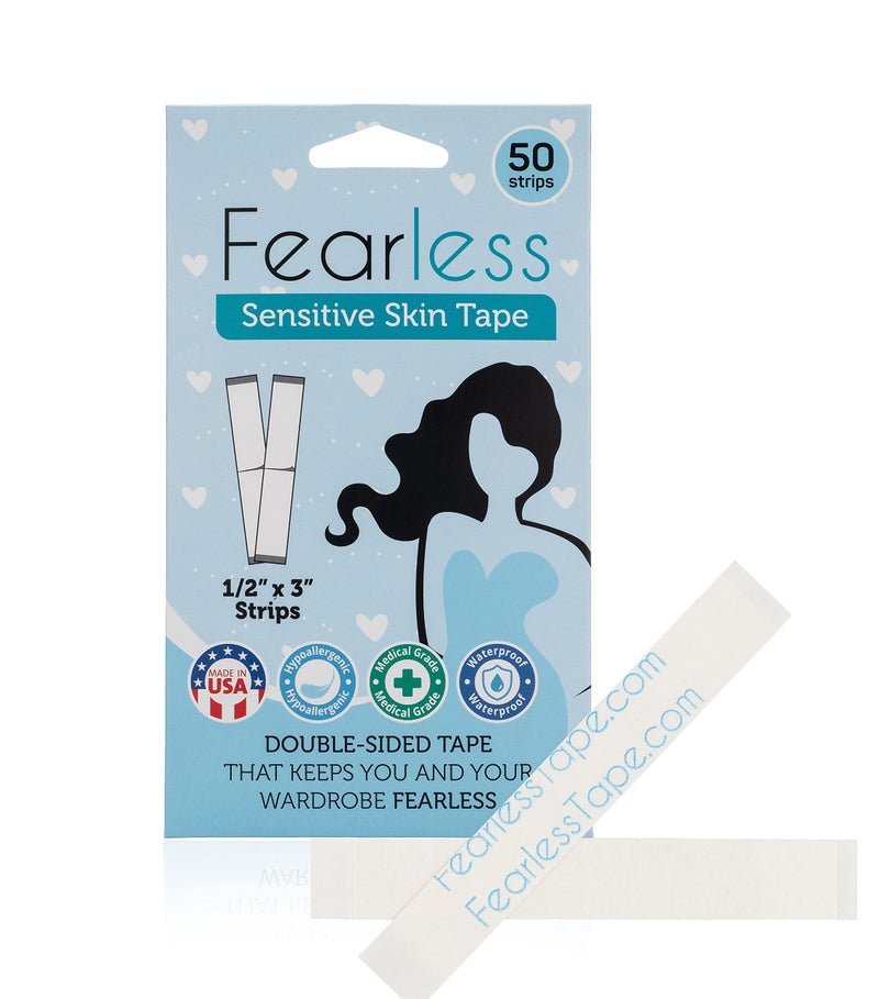 Fearless Tape - 50 Count Double-Sided Tape for Sensitive Skin, Transparent Adhesive for Clothing & Body, Invisible on All Skin Shades – Dress Tape, Fashion Tape Alternative - Image 1
