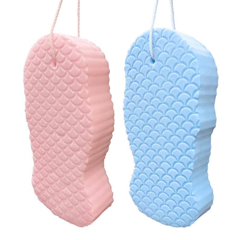 Teshee 2PCS Exfoliating Bath Sponge, 3D Bath Sponge Shower Brush, Soft Bath Sponges for Shower, Dead Skin Remover for Body, Shower Sponge for Adult Baby(Blue&Pink)