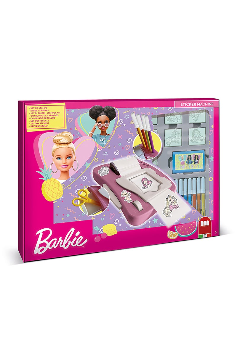 Multiprint Barbie Sticker Machine – DIY Sticker Maker Set with 12 Markers, 7 Stampers, Ink Pad, Scissors & Album – Creative Craft Kit for Girls - Image 1