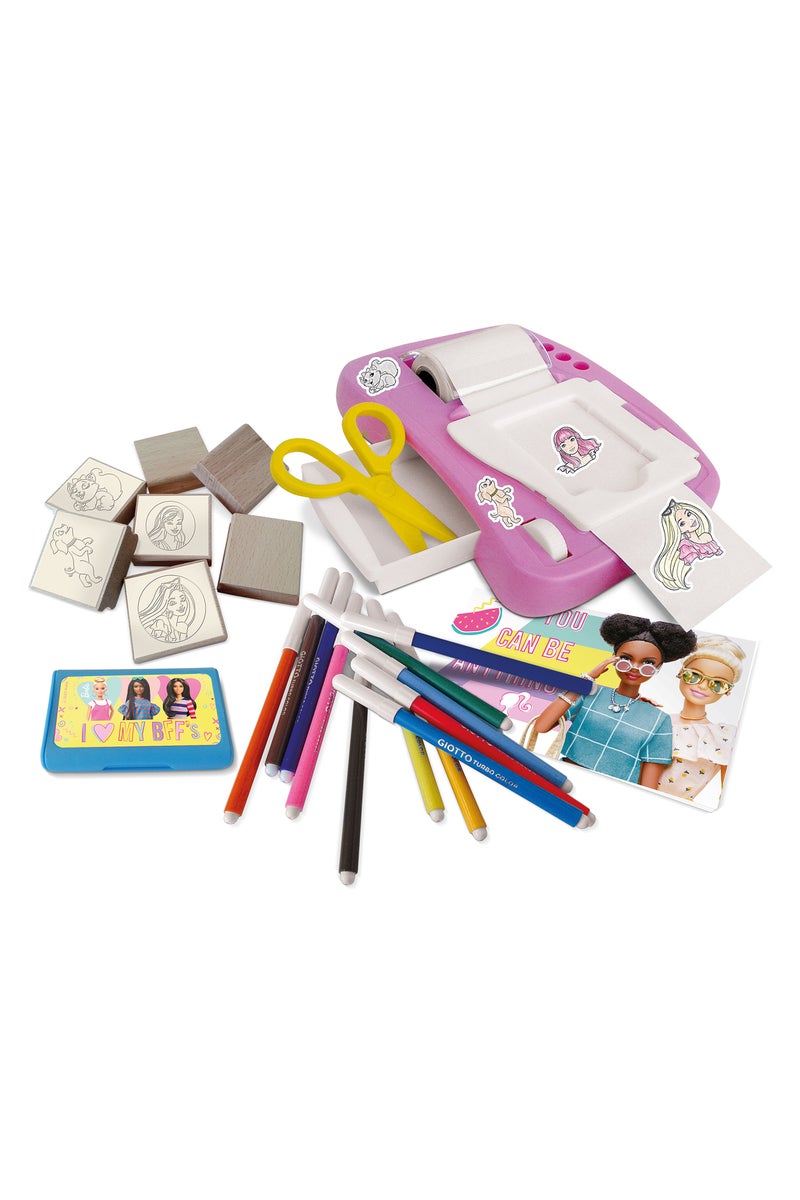 Multiprint Barbie Sticker Machine – DIY Sticker Maker Set with 12 Markers, 7 Stampers, Ink Pad, Scissors & Album – Creative Craft Kit for Girls - Image 2