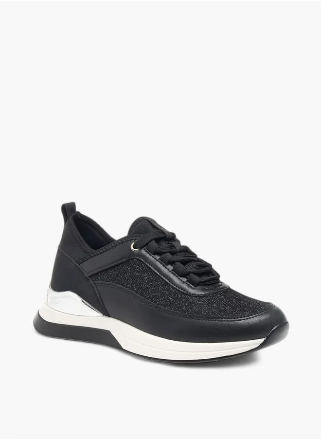 Flora Bella By Shoexpress Womens Glitter Embellished Sneakers With Lace-Up Closure