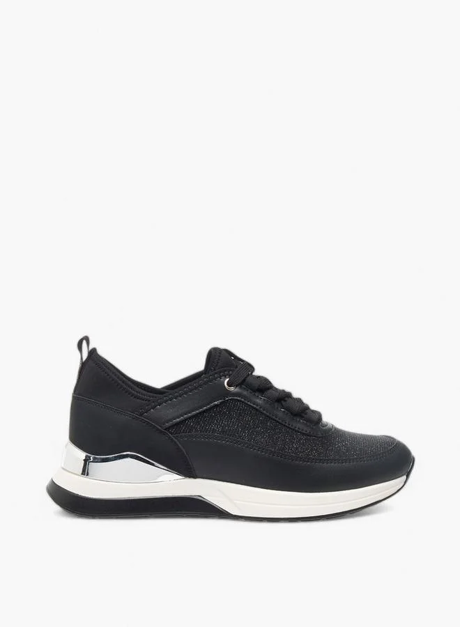 Flora Bella By Shoexpress BLACK Womens Glitter Embellished Sneakers With Lace-Up Closure for Women | Best Price UAE