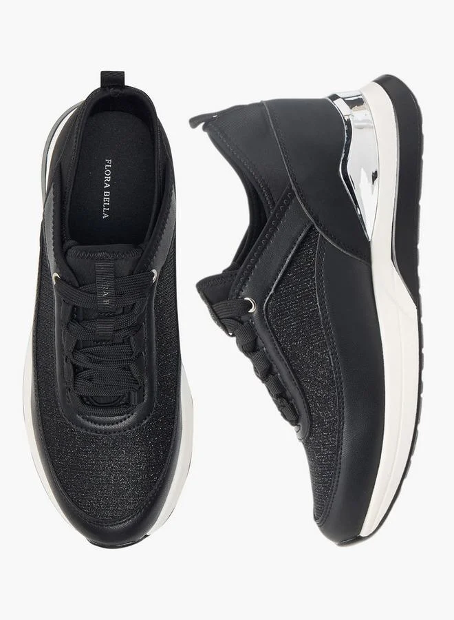 Flora Bella By Shoexpress BLACK Womens Glitter Embellished Sneakers With Lace-Up Closure for Women | Best Price UAE