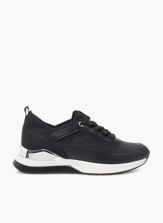 Womens Glitter Embellished Sneakers With Lace-Up Closure