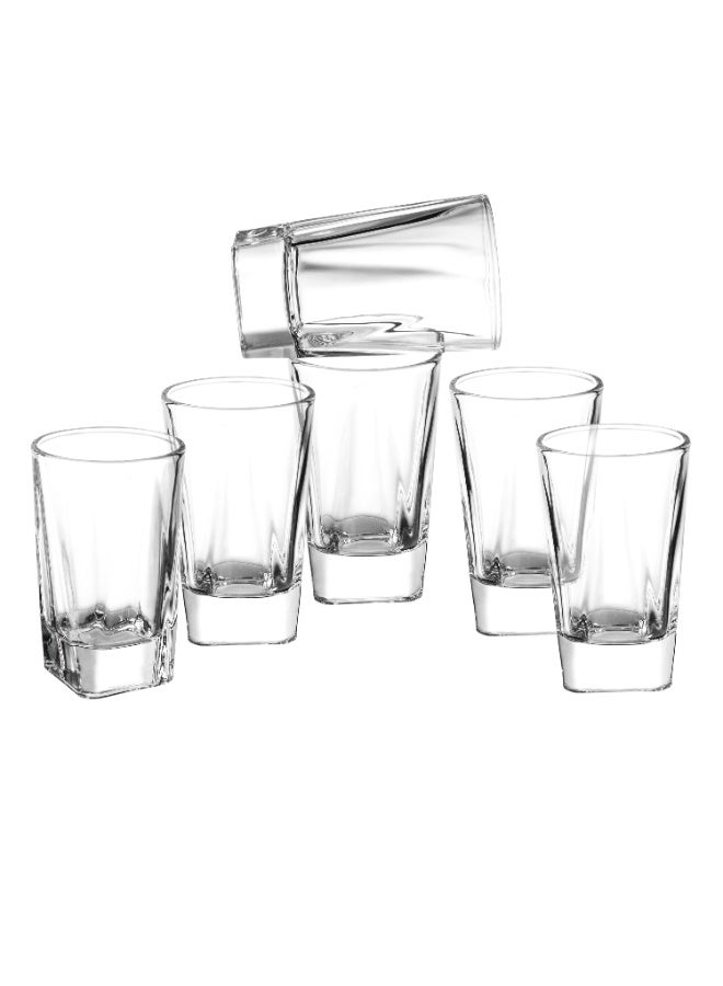 Six clear glass cups for use in events and serving welcome juices, size 9.5 cm. - Image 2