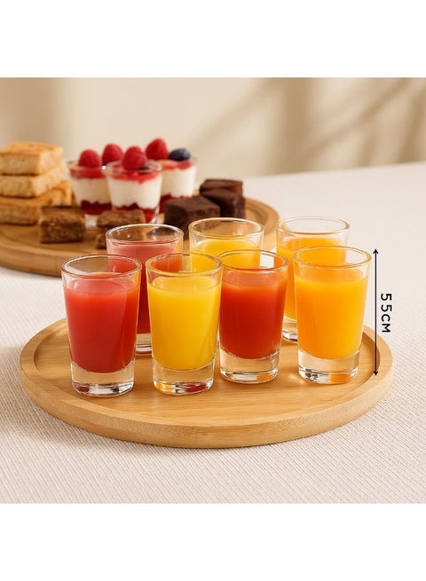 Six clear glass cups for use in events and serving welcome juices, size 9.5 cm.
