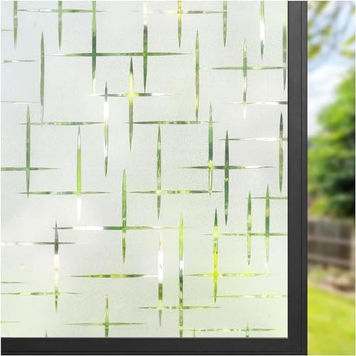 WALLTON Privacy Vinyl Frosted Window Film Glass Sticker Self-Adhesive Film Tint Wallpaper Opaque Sheet for Glass Privacy Cover Window, Door, Office, Home.| Anti-UV. (16x144 Inch, Plus Minus) - Image 1