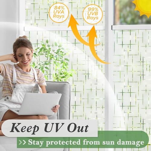 WALLTON Privacy Vinyl Frosted Window Film Glass Sticker Self-Adhesive Film Tint Wallpaper Opaque Sheet for Glass Privacy Cover Window, Door, Office, Home.| Anti-UV. (16x144 Inch, Plus Minus) - Image 2