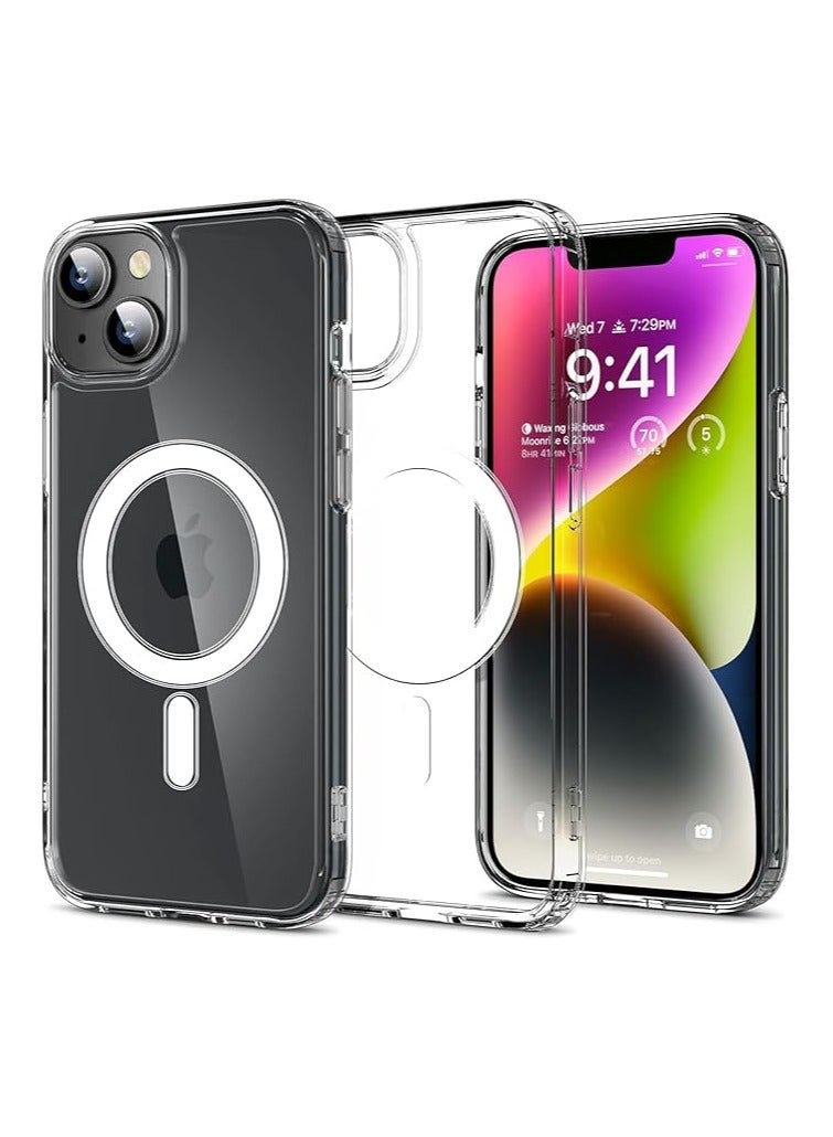 Clear Magnetic Silicone Protective Case, Protection with 4 Built-in Protective Pads, Transparent Color, Anti-Yellowing and Shockproof for Apple iPhone 14 6.1 inch 