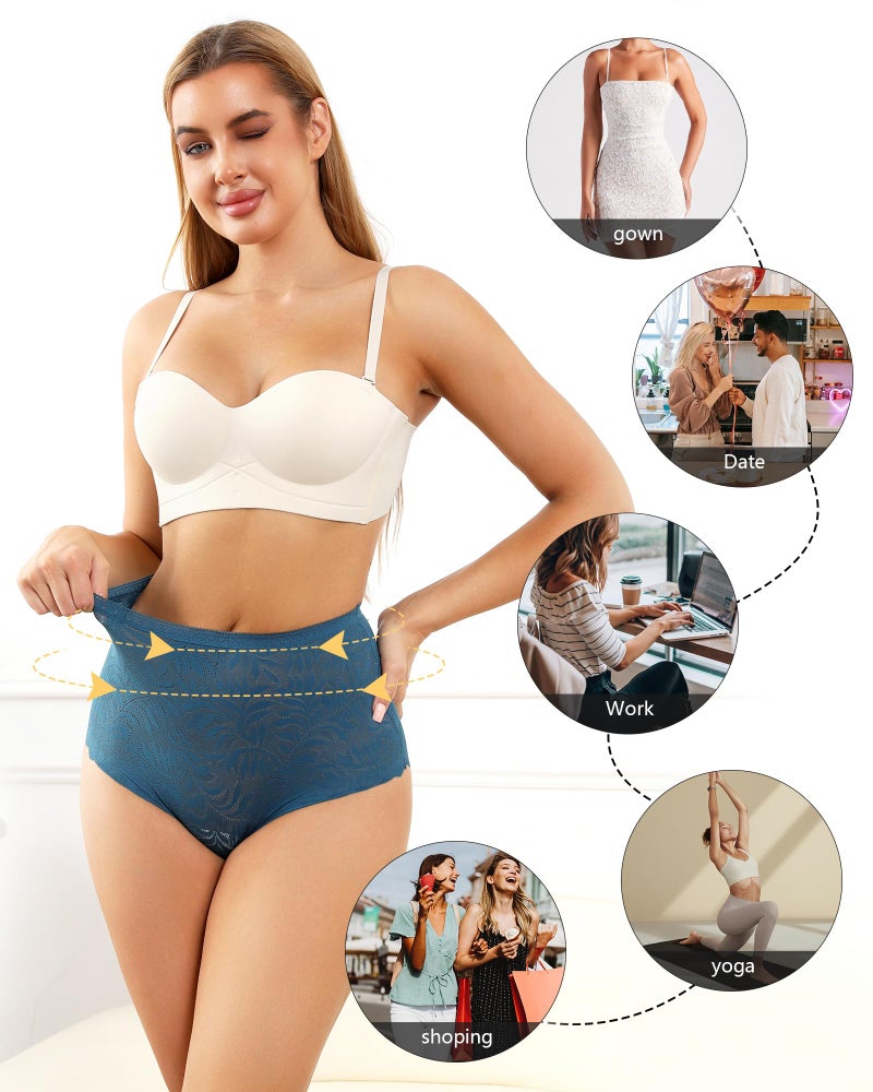 LEVAO Women's High Waist Lace Underwear, Soft Floral Lace Briefs with Mid-Coverage Panties for Women 4-Pack - Image 5