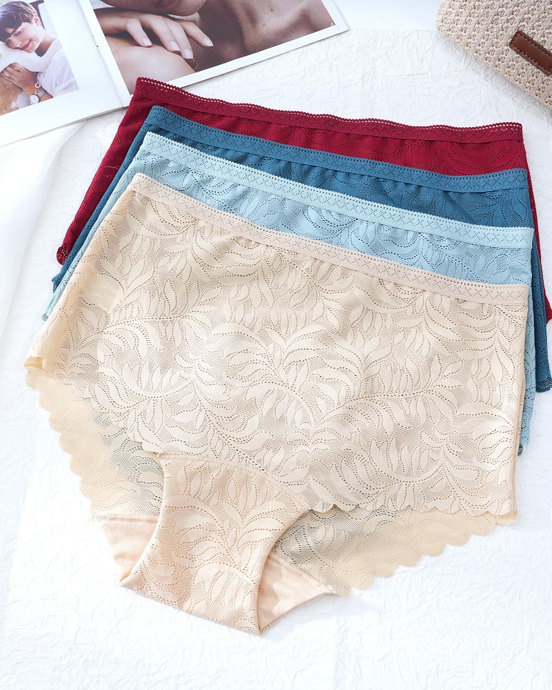 LEVAO Women's High Waist Lace Underwear, Soft Floral Lace Briefs with Mid-Coverage Panties for Women 4-Pack - Image 3