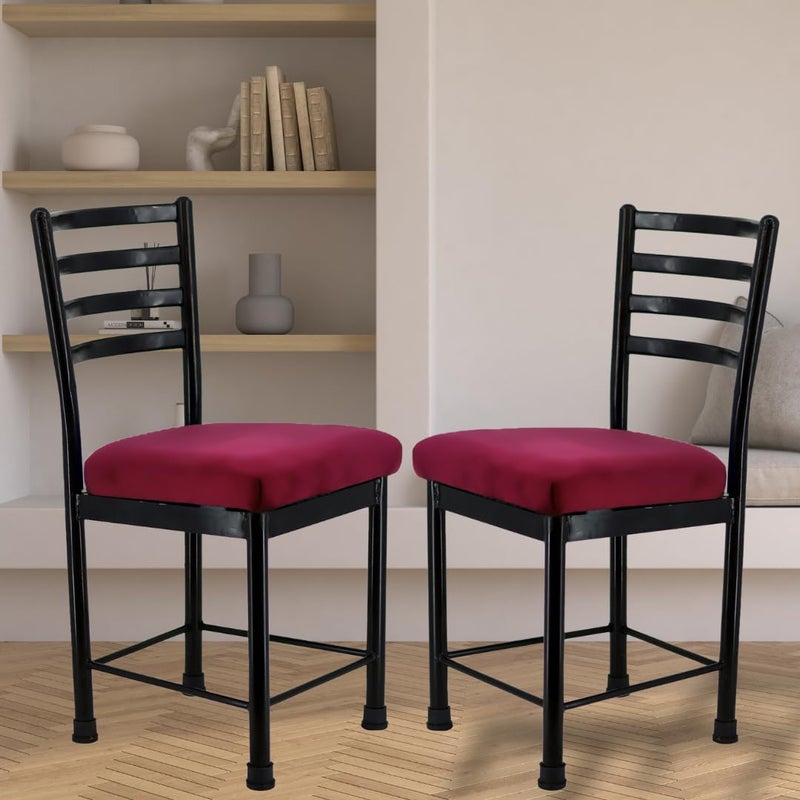 Zidle Asphalt Visitor and Dining Set of 2 Maroon Velvet seat Cushion Chair for Living Room Cafe Home Restaurant Powder Coated Metal Legs Black 2 Maroon Velvet seat Black Coated Frame - Image 1