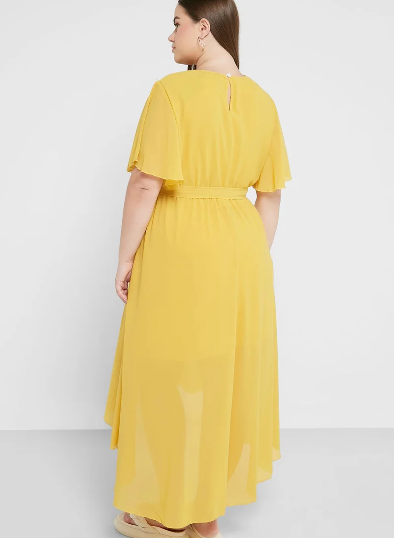 Ginger Plus Belted Asymmetrical Hem Dress