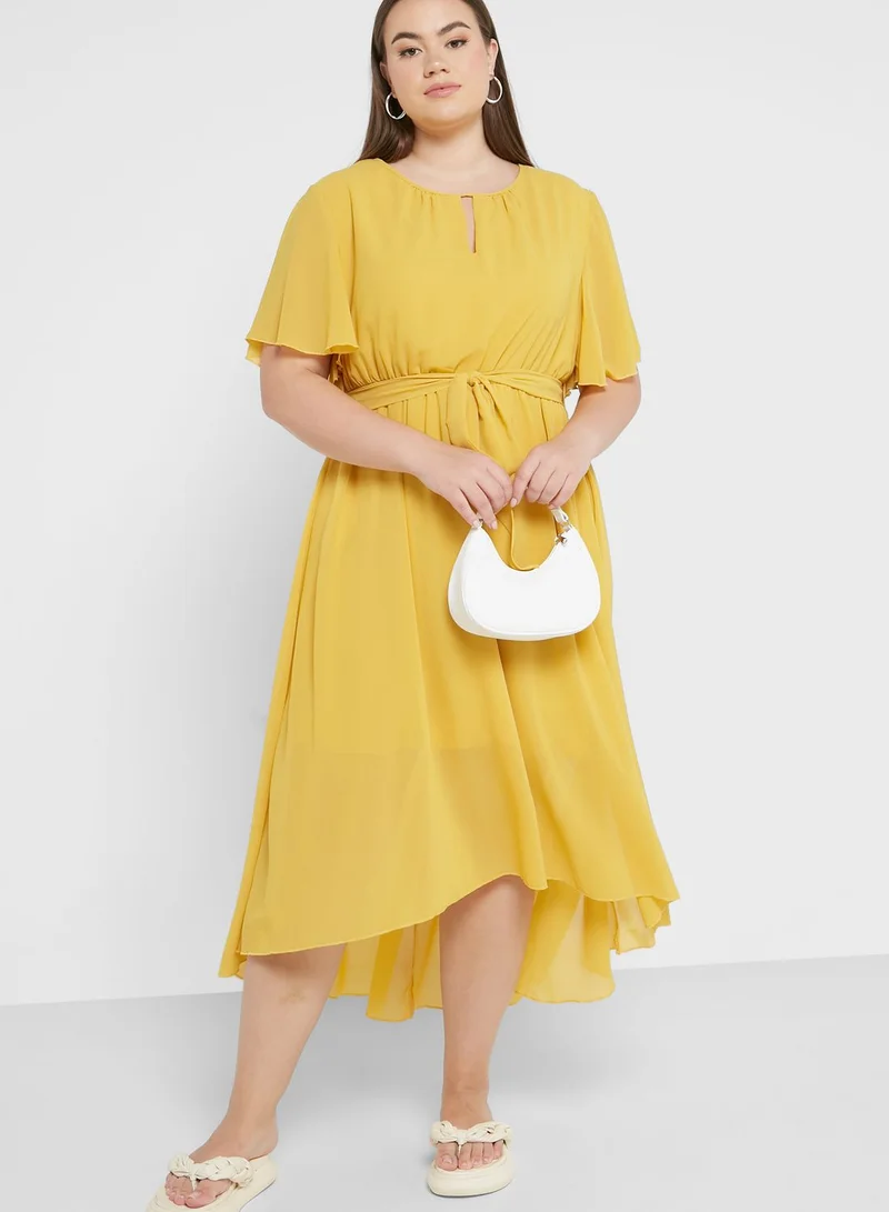 Ginger Plus Belted Asymmetrical Hem Dress