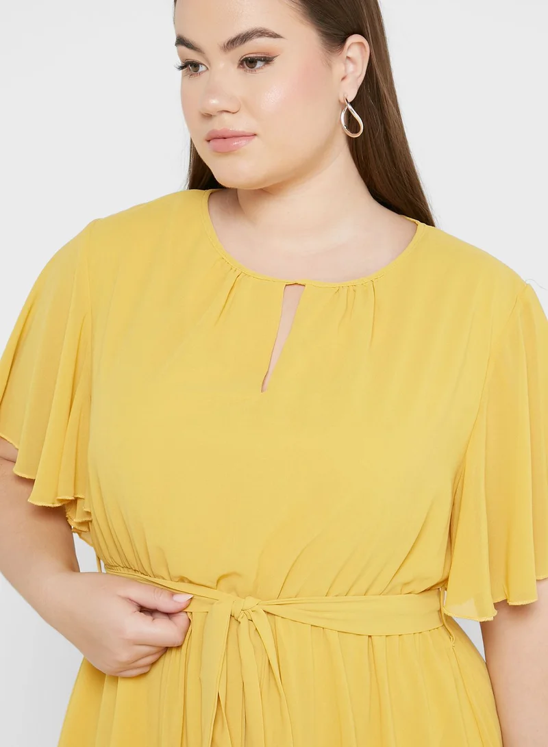 Ginger Plus Belted Asymmetrical Hem Dress