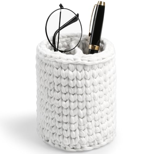 HOSROOME Glasses Holder for Nightstand Boho Decor Eyeglass Holder Stand for Office Desk Organizer Makeup Brush Holder OrganizerWhite - Image 1