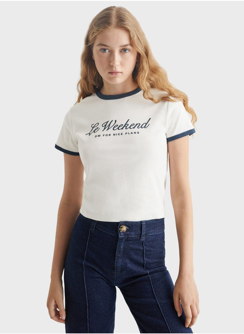 MANGO - Youth Text Print Crop Top - Image 1