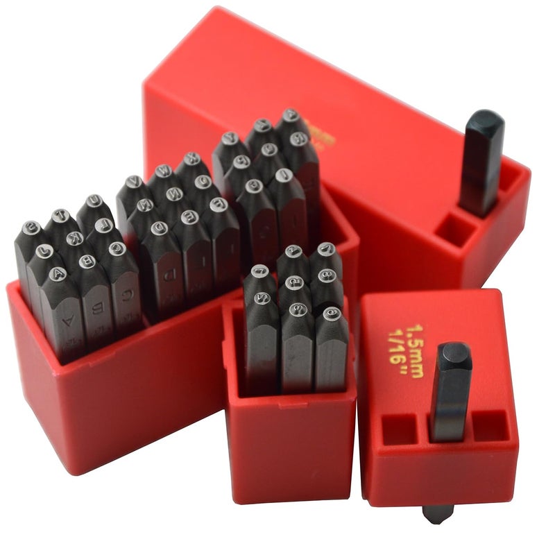 WKSTOOL WKSTOOL 116 15mm High Hardness Carbon Steel Uppercase Number and Letter Ball Pein Hammer Hand Punch Metal Stamp Set for Mold Jewel Making Die 
