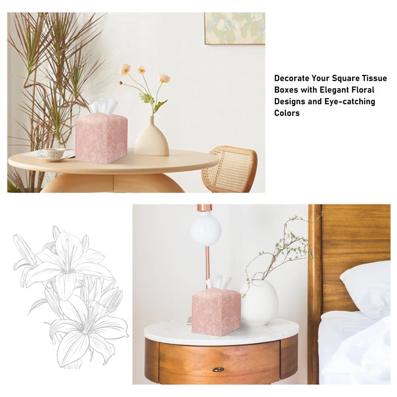PARIERIS Tissue Box Holder Cover Square Tissue Cube Cover PU Leather Tissue Organizer with Bottom Belt for Bathroom, Tabletop, Kitchen, Night Stands, Office, Home, Car (1, RosyPink) - Image 2