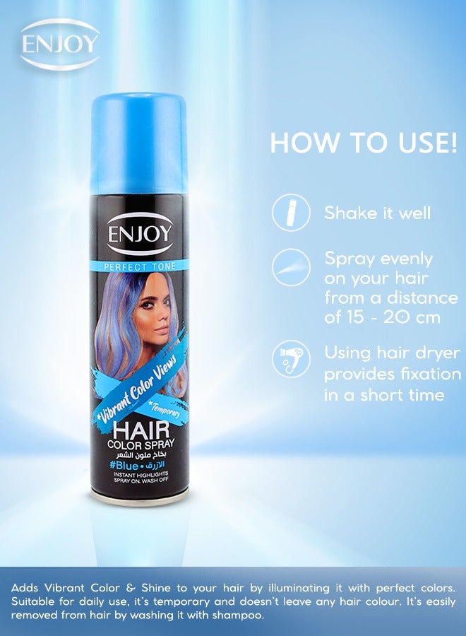 إنجوي ENJOY سبراي تلوين الشعر المؤقت – أزرق | لون حيوي قابل للغسل | 150 مل - Image 2