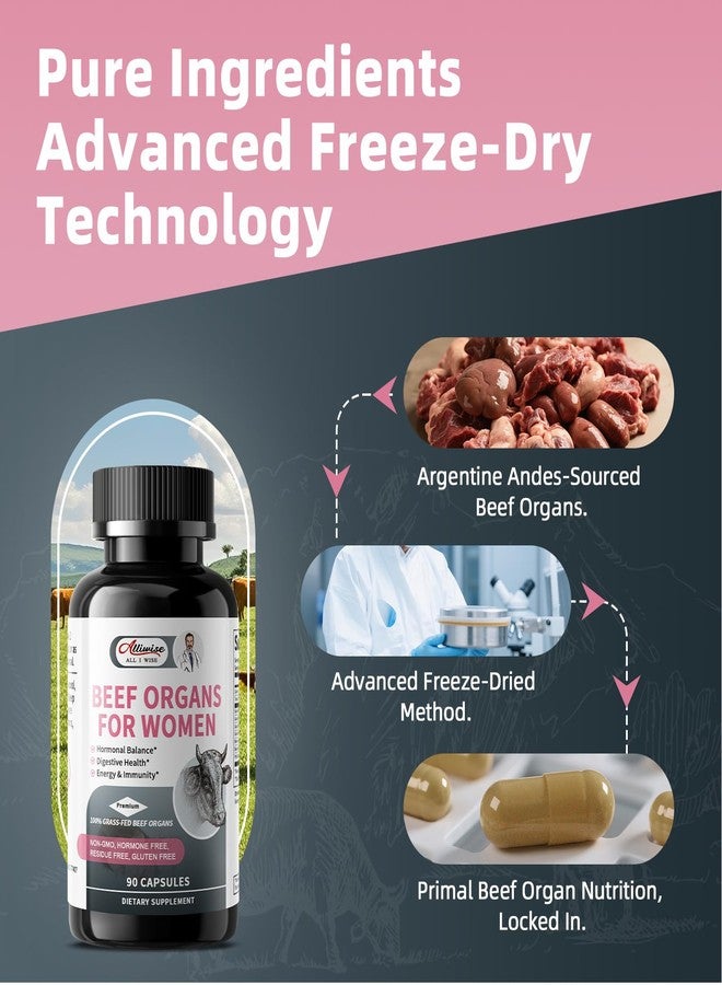 مكمل غذائي من أعضاء البقر من أليوايز للنساء - عبوة من كبسولتين - يدعم التوازن الهرموني الأنثوي والطاقة والصحة العامة، مركب أعضاء البقر الذي يتغذى على العشب بنسبة 100%: الكبد والرحم* والقلب و3 أعضاء أخرى، (كبسولتان يومياً) - Image 3