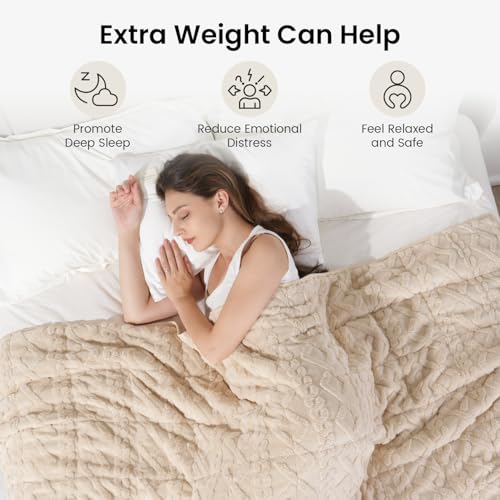 Drewin 20lbs Weighted Blanket for Adults, Dual Sided Cozy Soft Fleece Bed Blanket for Winter, 3D Jacquard Cable Pattern Warm Weighted Blankets with Ceramic Beads, Beige, 60 x 80 inches - Image 2