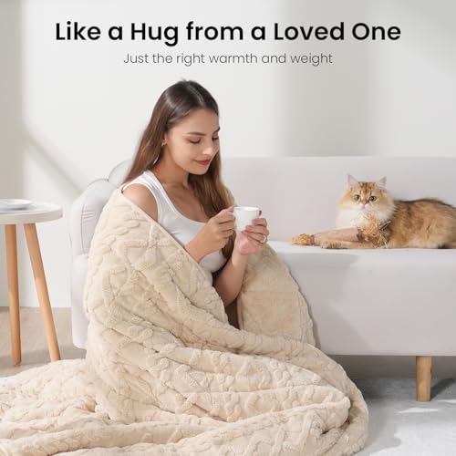 Drewin 20lbs Weighted Blanket for Adults, Dual Sided Cozy Soft Fleece Bed Blanket for Winter, 3D Jacquard Cable Pattern Warm Weighted Blankets with Ceramic Beads, Beige, 60 x 80 inches - Image 4
