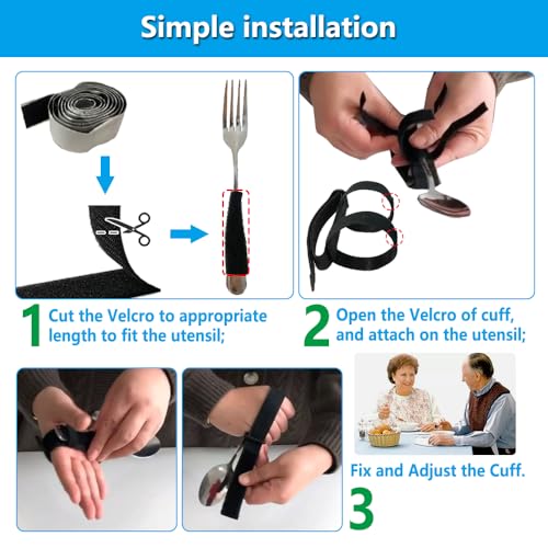 AOSSA Universal Cuff Adaptive Utensil Holder for Elderly Adults Eating Handicap Utensils Feeding Therapy Tools (3 PCS) Adaptive Holder Cups Spoon Fork Gadgets for Arthritic Hands Parkinsons Patients Gifts - Image 5