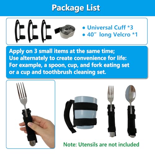 AOSSA Universal Cuff Adaptive Utensil Holder for Elderly Adults Eating Handicap Utensils Feeding Therapy Tools (3 PCS) Adaptive Holder Cups Spoon Fork Gadgets for Arthritic Hands Parkinsons Patients Gifts - Image 4