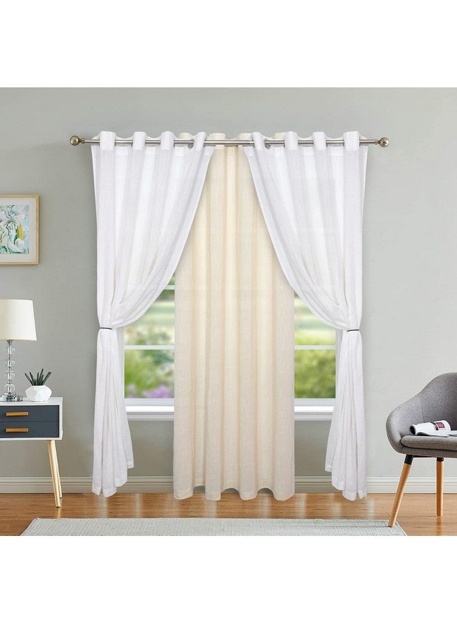 LINENWALAS Cotton Linen Solid Sheer Curtain Set With Grommet Curtains Rings Non Blackout Long Door Curtain - Set Of 3 (White-Natural Linen-White) 4.5Ft X9Ft - Image 1