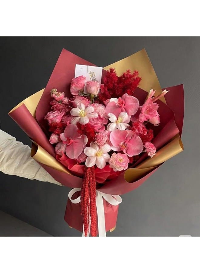 BBJ WRAPS Double Sided Golden Flower Wrapping Paper Waterproof Gift Packaging Florist Bouquet Wraps, 20 Sheets 23.6X23.6 Inch (Red) - Image 4