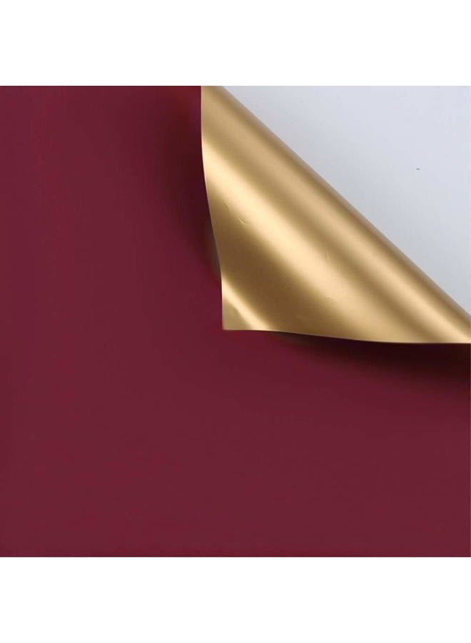 BBJ WRAPS Double Sided Golden Flower Wrapping Paper Waterproof Gift Packaging Florist Bouquet Wraps, 20 Sheets 23.6X23.6 Inch (Red) - Image 1