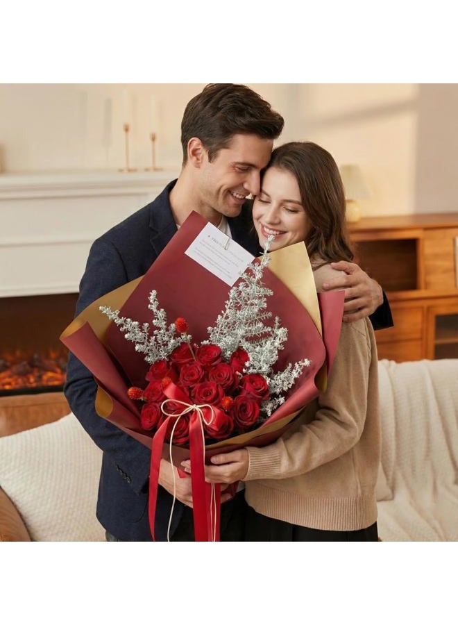 BBJ WRAPS Double Sided Golden Flower Wrapping Paper Waterproof Gift Packaging Florist Bouquet Wraps, 20 Sheets 23.6X23.6 Inch (Red) - Image 5