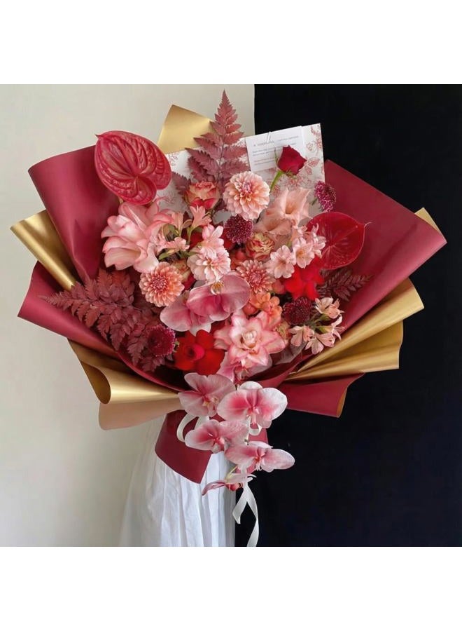 BBJ WRAPS Double Sided Golden Flower Wrapping Paper Waterproof Gift Packaging Florist Bouquet Wraps, 20 Sheets 23.6X23.6 Inch (Red) - Image 2