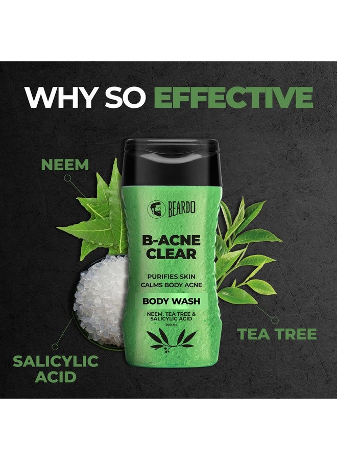 BEARDO Body Acne Clear Body Wash For Men (200Ml X 2) | With Neem, Tea Tree And Salicylic Acid | Clean Clear Skin | For Body Acne And Skin Purification | B-Acne - Image 3