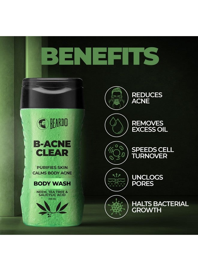 BEARDO Body Acne Clear Body Wash For Men (200Ml X 2) | With Neem, Tea Tree And Salicylic Acid | Clean Clear Skin | For Body Acne And Skin Purification | B-Acne - Image 4