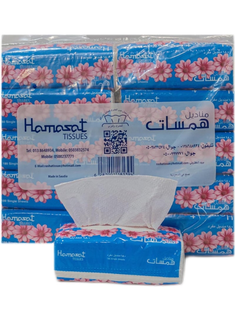 همسات لمسات مناديل ورقية مفردة – 180 ورقة × عبوة 10