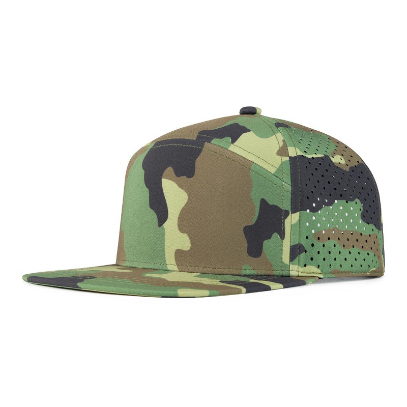 FEINION Men Flat Brim Adjustable Performance Hat Snapback Laser Perforated Baseball Cap (Green Camouflage) - Image 1